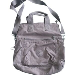 Kipling Eleva Nylon Convertible Crossbody Shoulder Tote Bag Gray EUC